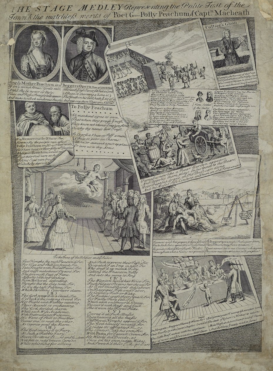 Le Méli-mélo de la scène représentant le goût poli de la ville et les mérites incomparables du poète G., Polly Peachum et le capitaine Macheath, vers 1728 - English School