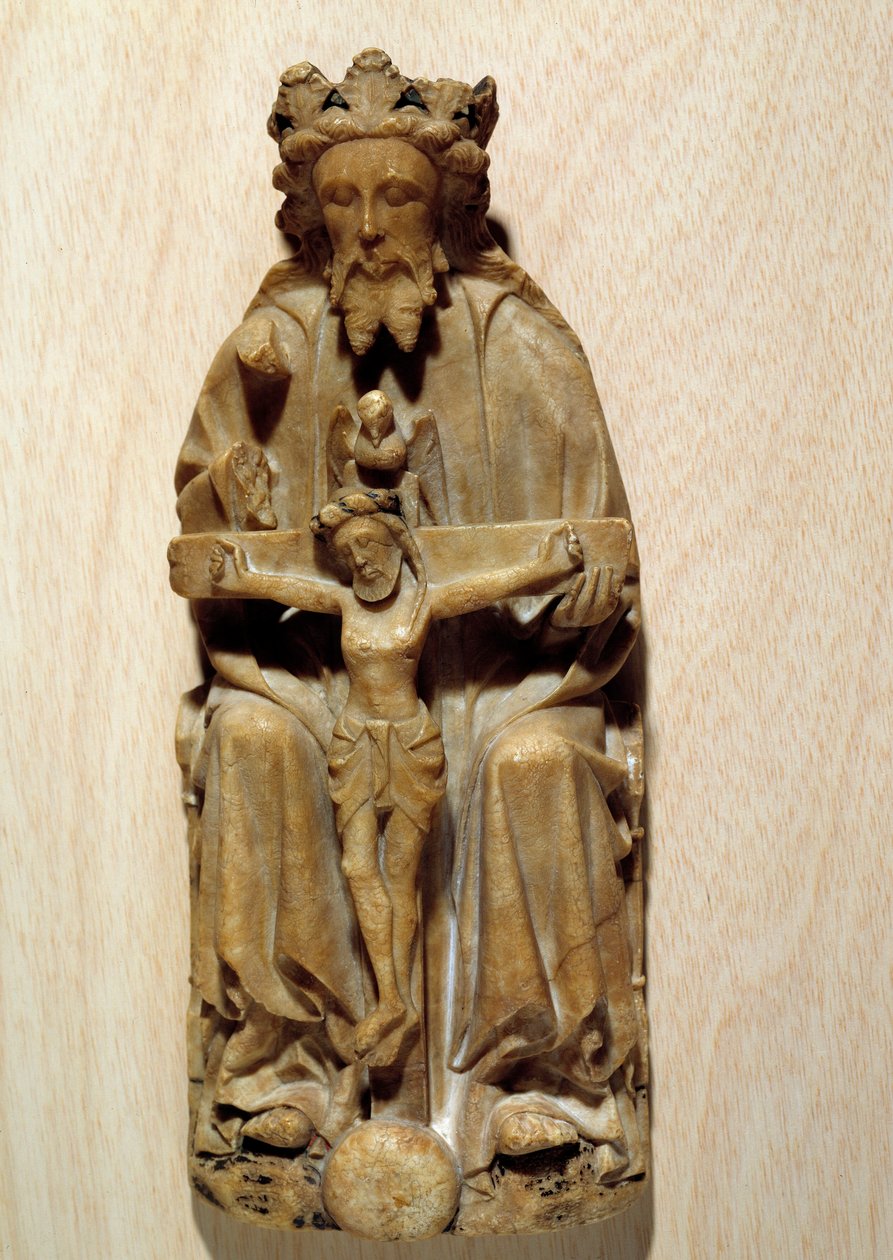 La Trinité Dieu tentant son fils Jésus sur la croix. Sculpture en albâtre de l