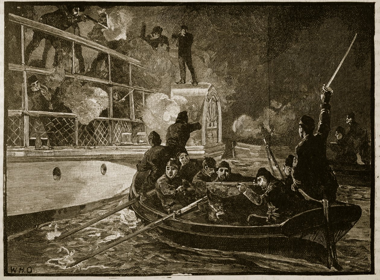 La capture de la Caroline, 1837 (illustration de Cassells Illustrated History of England) - English School