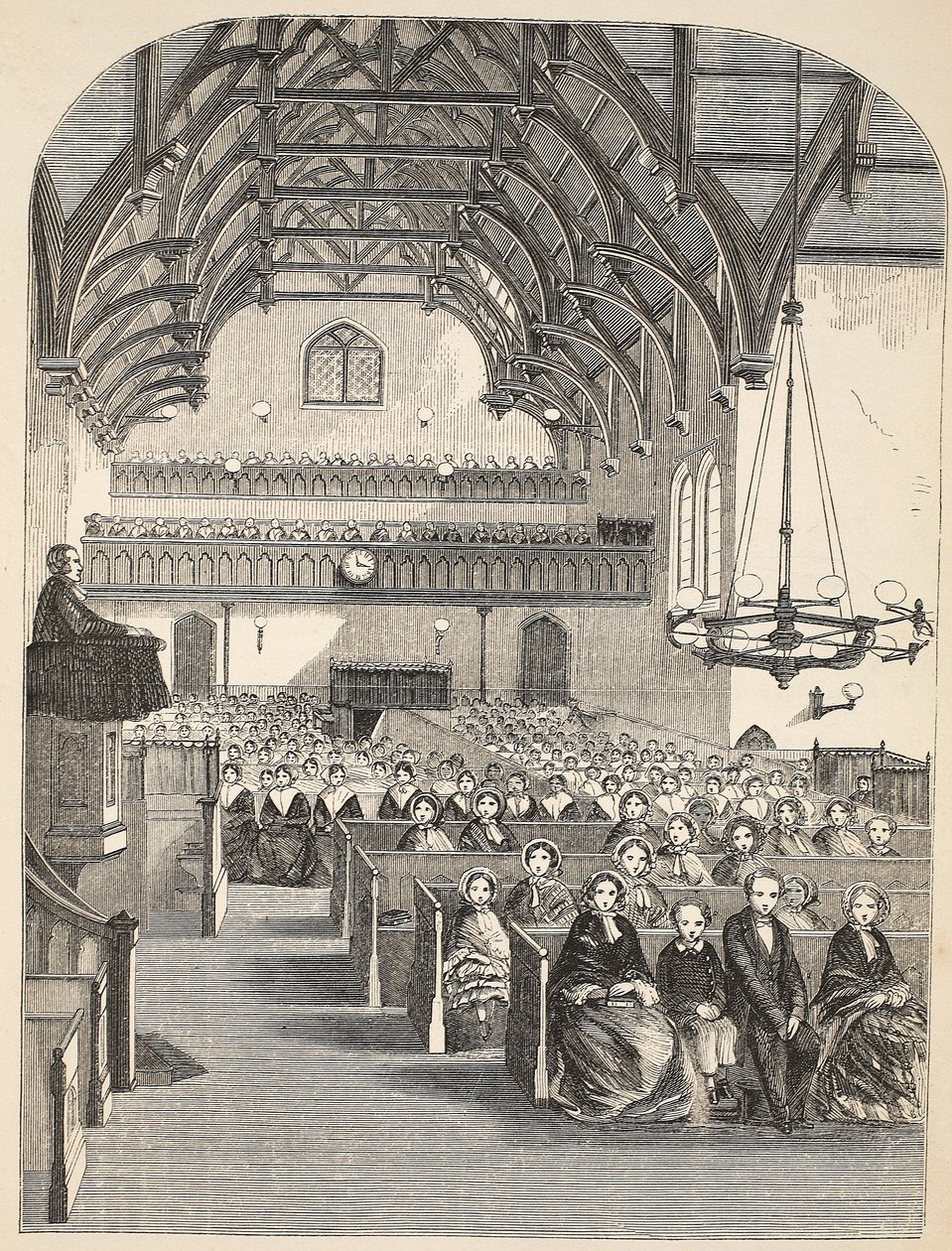 La chapelle à Brixton, illustration de The Criminal Prisons of London and Scenes from Prison Life par Henry Mayhew et John Binny, pub. 1862 - English School
