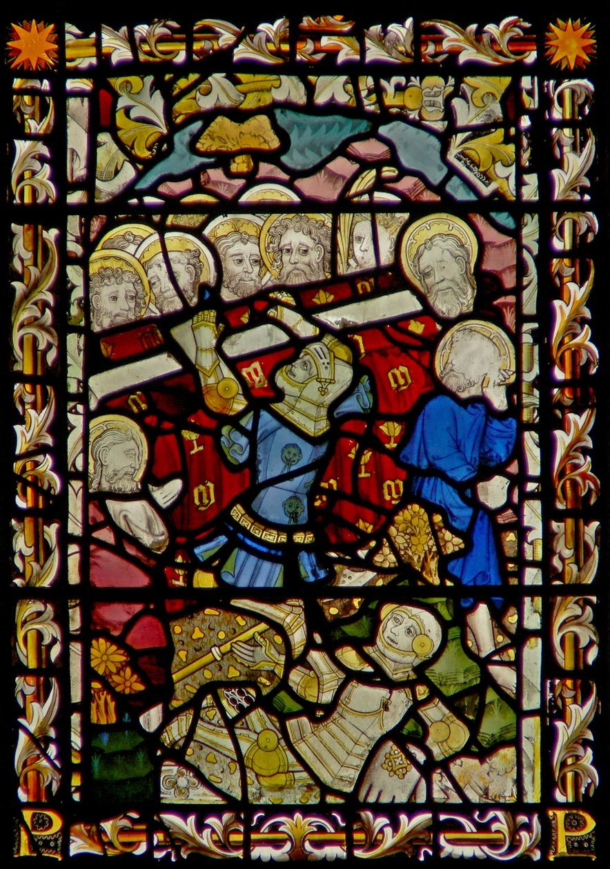 La fenêtre est représentant les funérailles de la Vierge Marie et le renversement du cercueil (le Garçon de Bourges) - English School