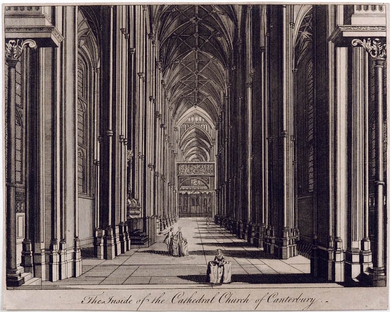 Intérieur de la cathédrale de Canterbury, vue de la nef, depuis l