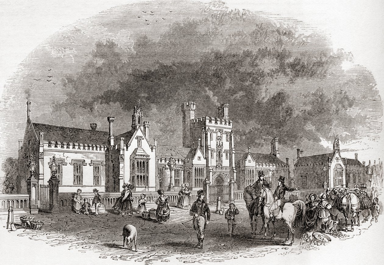 La vieille école de Bedford, reconstruite à la fin du XIXe siècle, tirée de Old England: A Pictorial Museum, pub. 1847 - English School