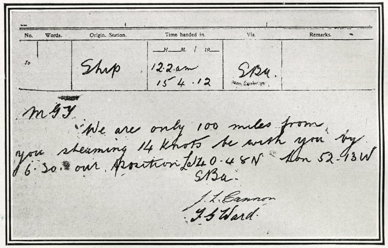La réponse du vapeur russe, Birma, aux signaux de détresse du Titanic, tirée de 