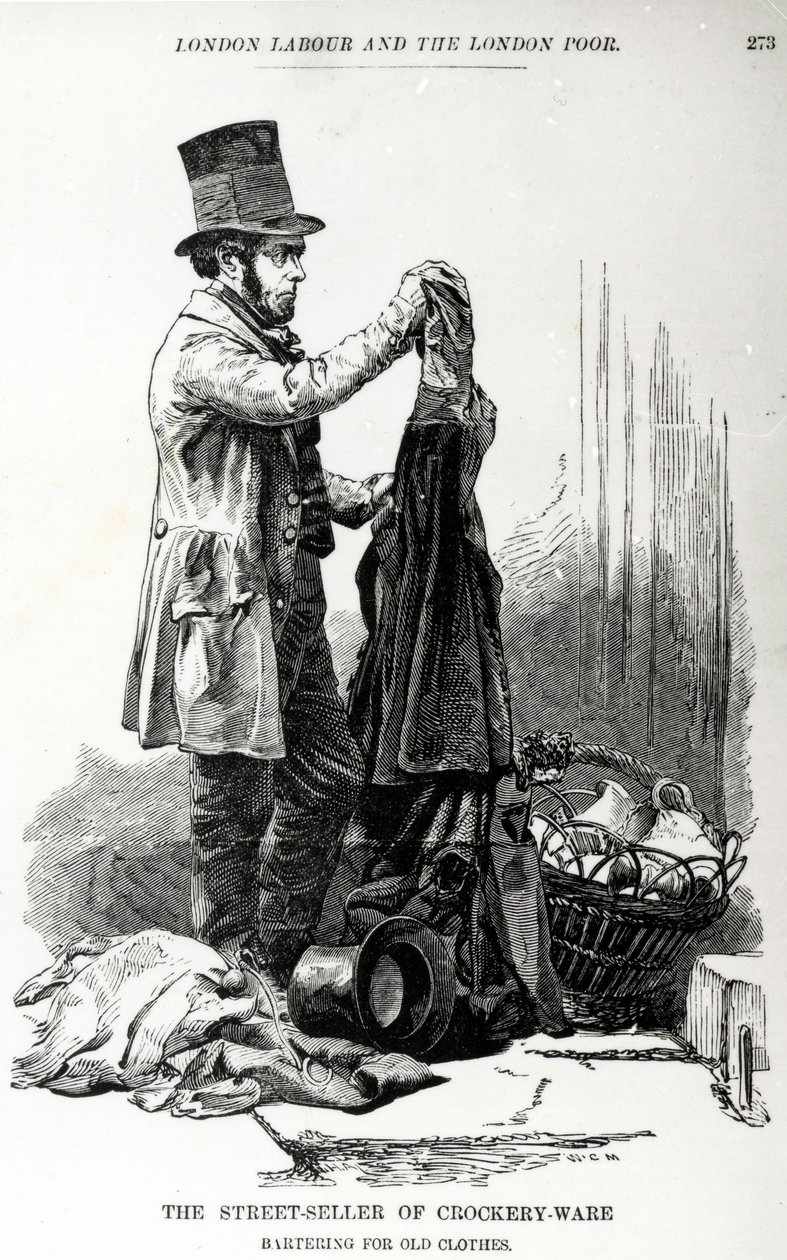 Le vendeur de vaisselle échangeant des vêtements usagés, vers 1840 - English School