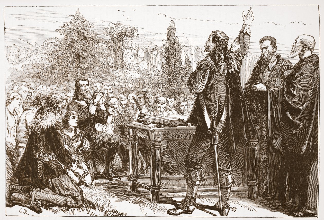 Le serment et la signature du Covenant national dans le cimetière de Greyfriars, Édimbourg, illustration de L