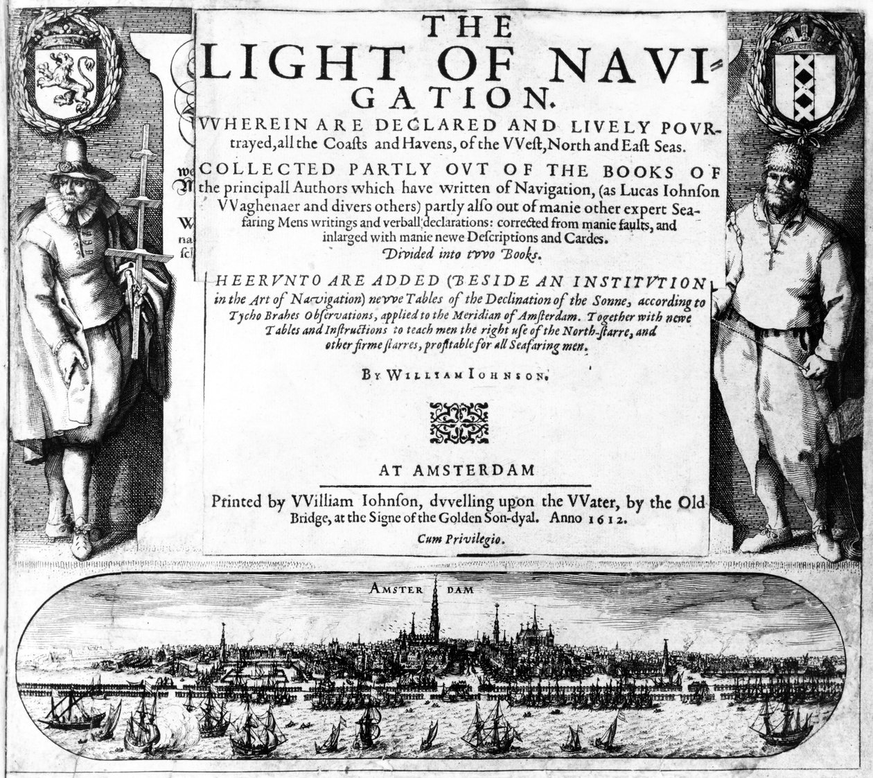 Page de titre de The Light of Navigation par William Iohnson, publié en 1612 - English School