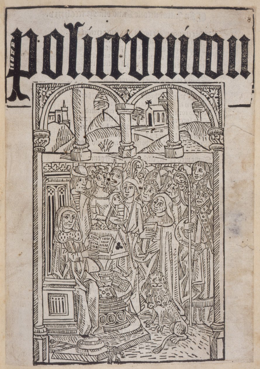 Page de titre du Polychronicon de Ranulf Higden (d.1364) imprimé par Wynkyn de Worde, 1495 - English School