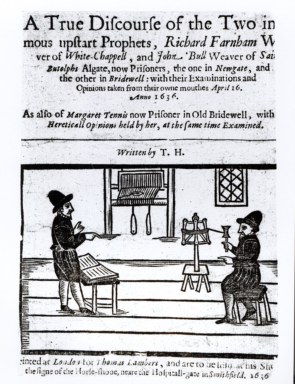 Page de titre de A True Discourse of the Two Infamous Prophets, Richard Farnham, Weaver, of White-Chapel, and John Bull, Weaver, of Saint Botolphs, Algate par T.H, 1636 - English School