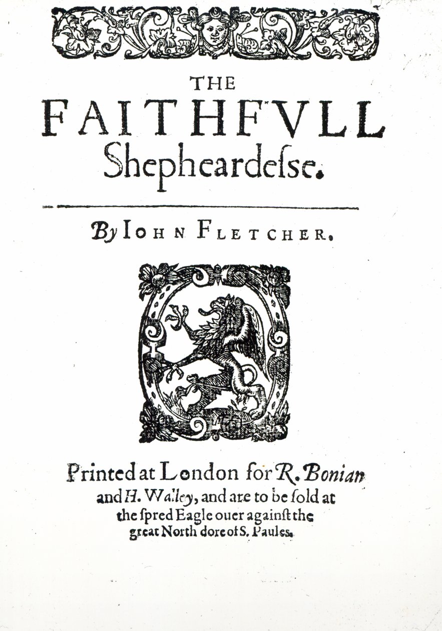 Page de titre de The Faithfull Shepherdess par John Fletcher, vers 1609 - English School