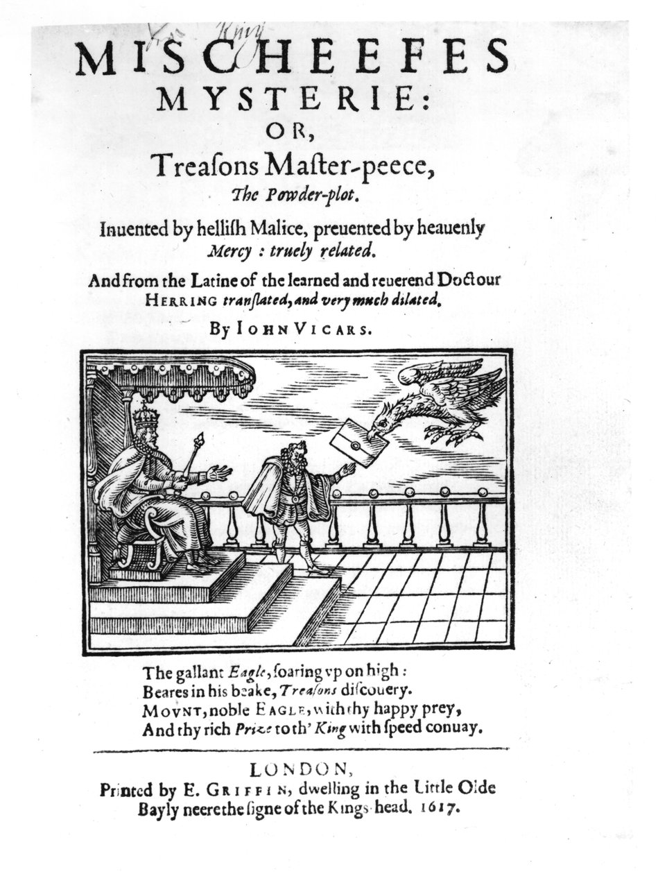 Page de titre de Mischeefes Mysterie ou Treasons Master-peece, le complot de la poudre, par John Vickers, 1617 - English School
