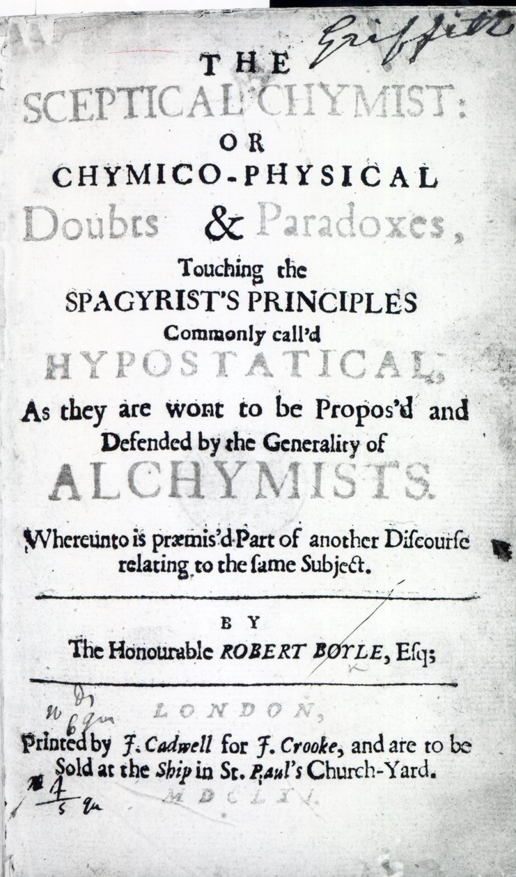 Page de titre de The Sceptical Chymist par Robert Boyle, 1661 - English School