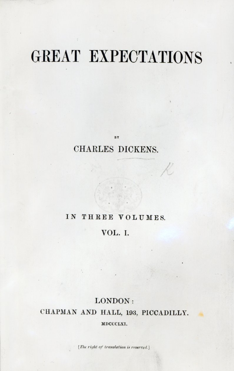 Page de titre de Great Expectations de Charles Dickens, première édition, 1861 - English School