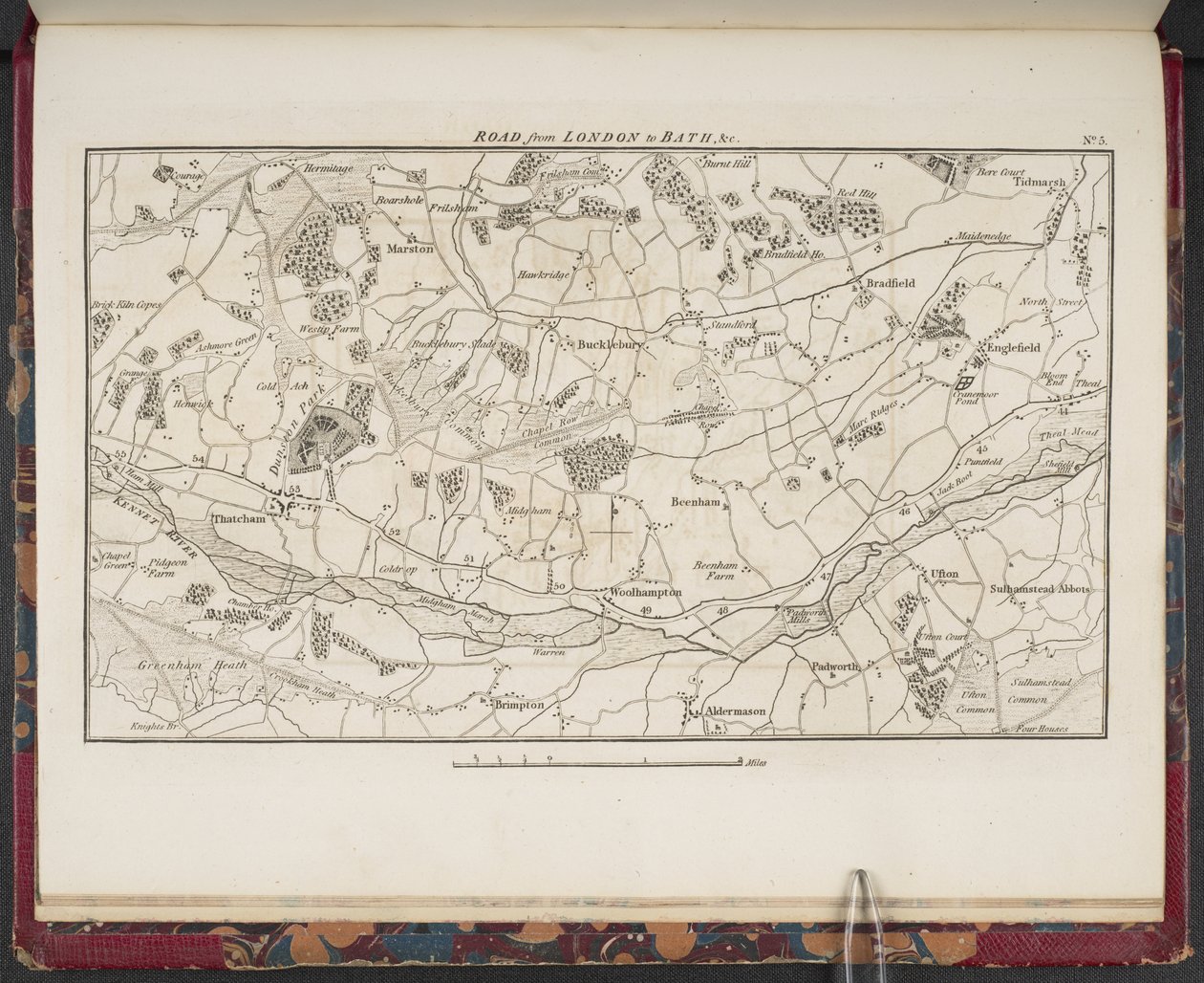 Carte topographique de la grande route de Londres à Bath et Bristol, avec le pays à trois miles de chaque côté - English School