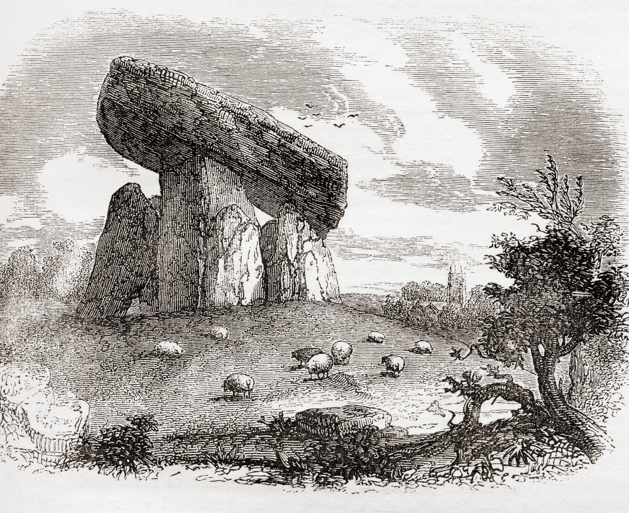 Trethevy Quoit, un tombeau mégalithique en Cornouailles, Angleterre, tiré de Old England: A Pictorial Museum, pub. 1847 - English School