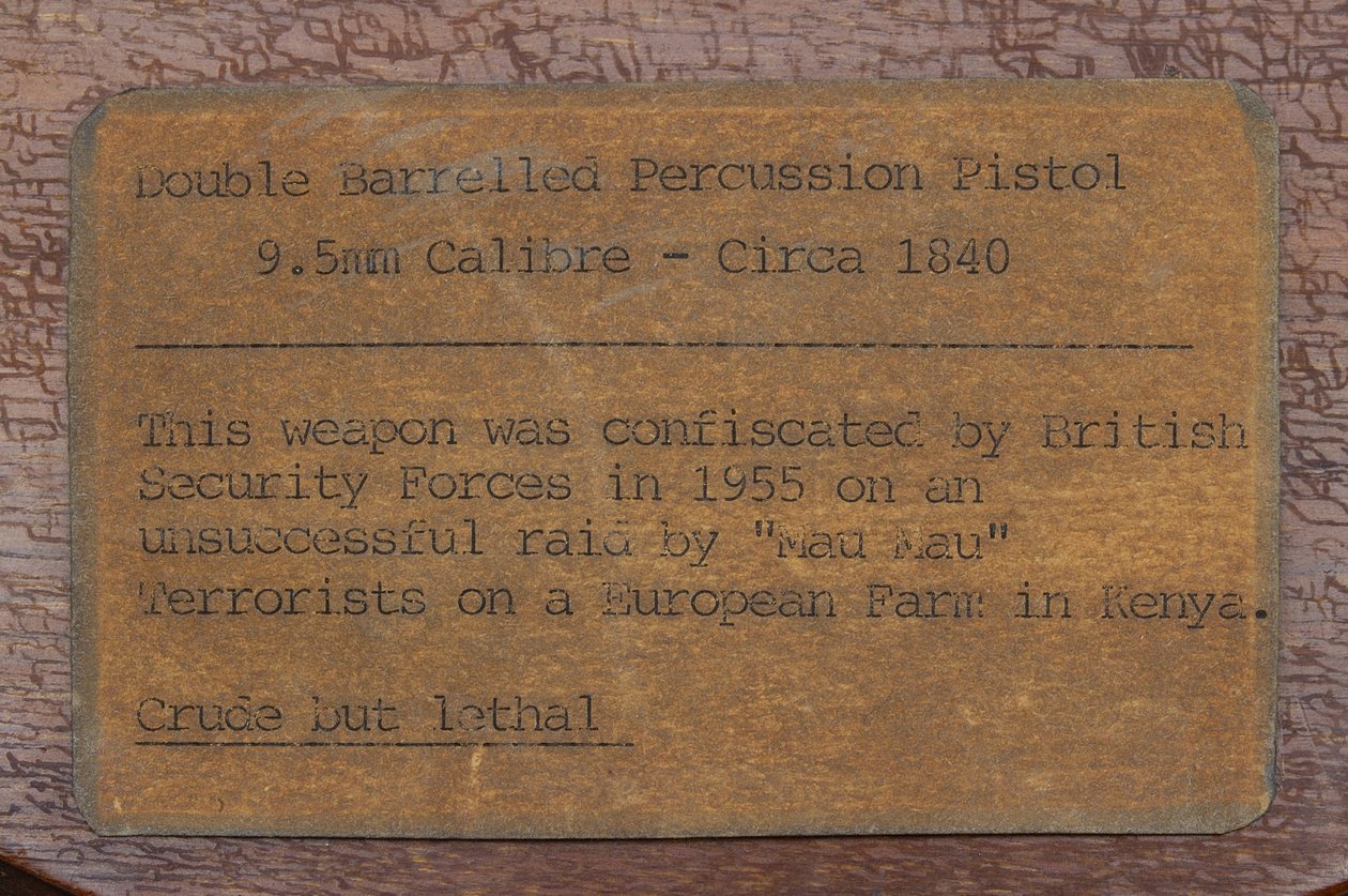 Étiquette dactylographiée pour un pistolet à percussion à double canon (373725) - English School