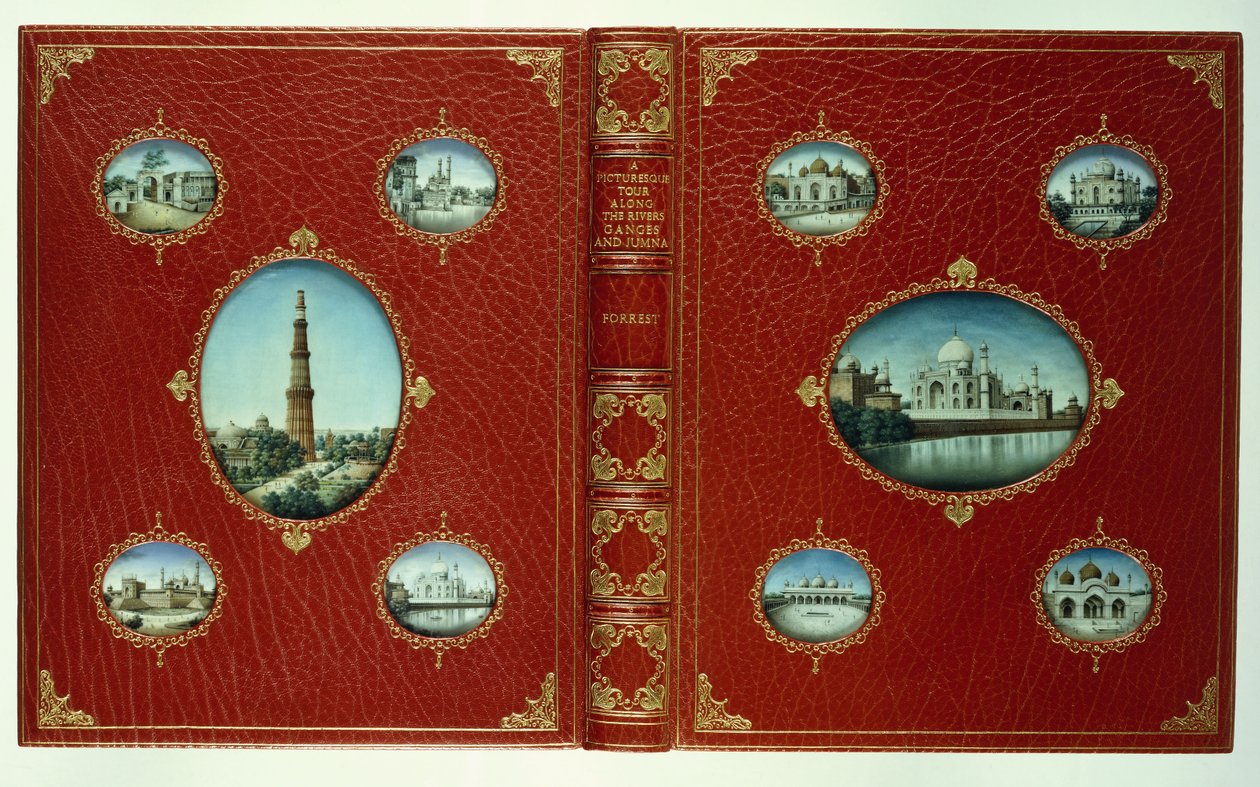 Couvertures supérieures et inférieures, dix miniatures ovales de mosquées, avec bordures dorées - English School