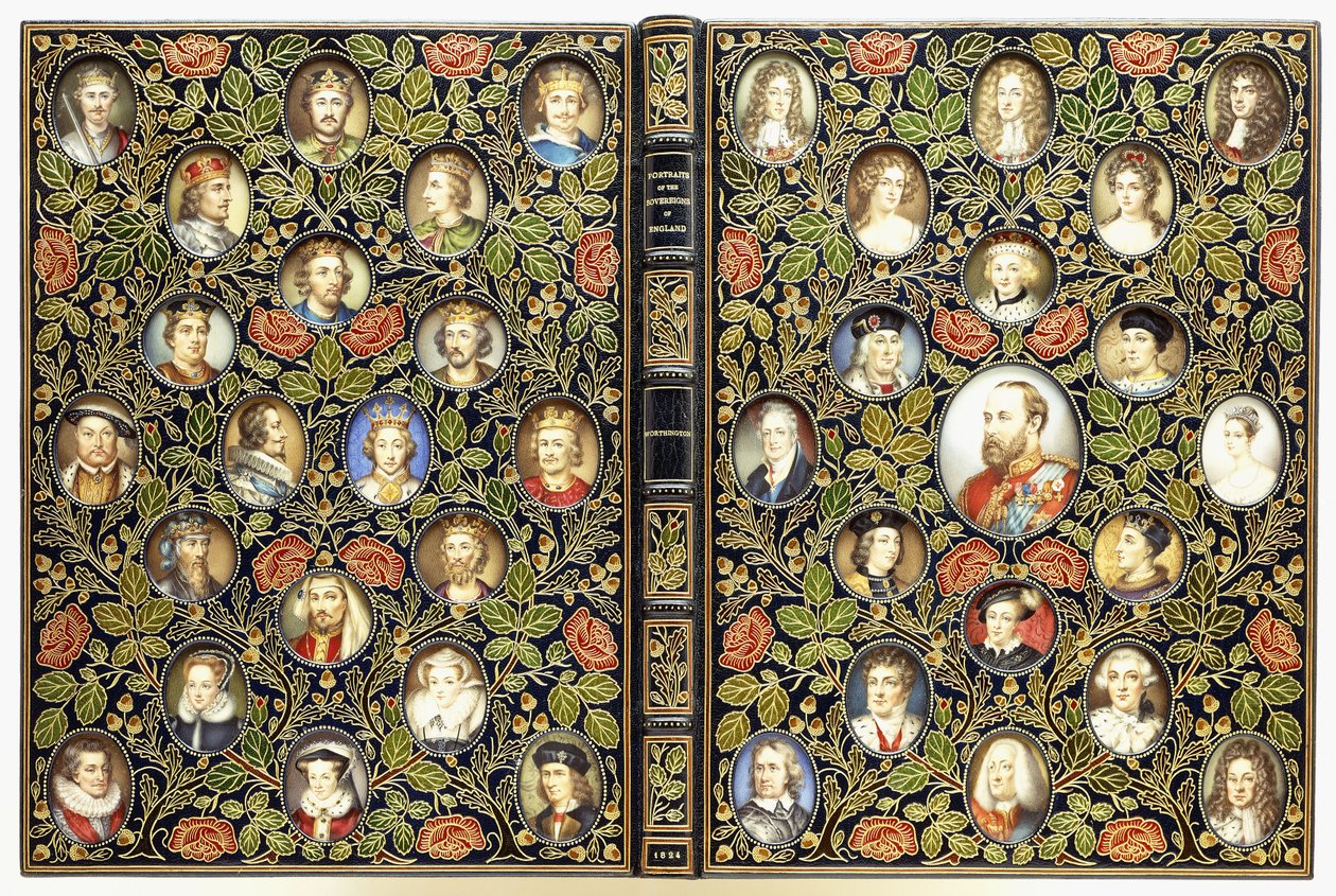 Couvertures supérieure et inférieure avec 39 portraits miniatures - English School
