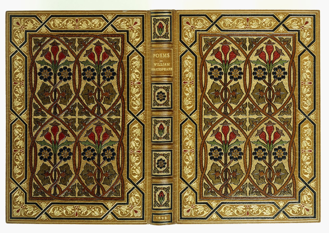 Couvertures supérieure et inférieure, avec des fleurs dans des motifs géométriques entrelacés Art Nouveau, 1893 - English School