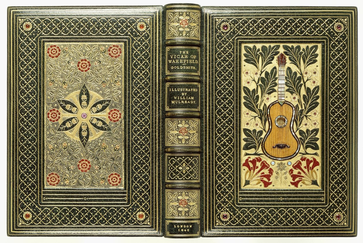 Couvercles supérieur et inférieur, avec des motifs de guitare et de fleurs, 1843 - English School