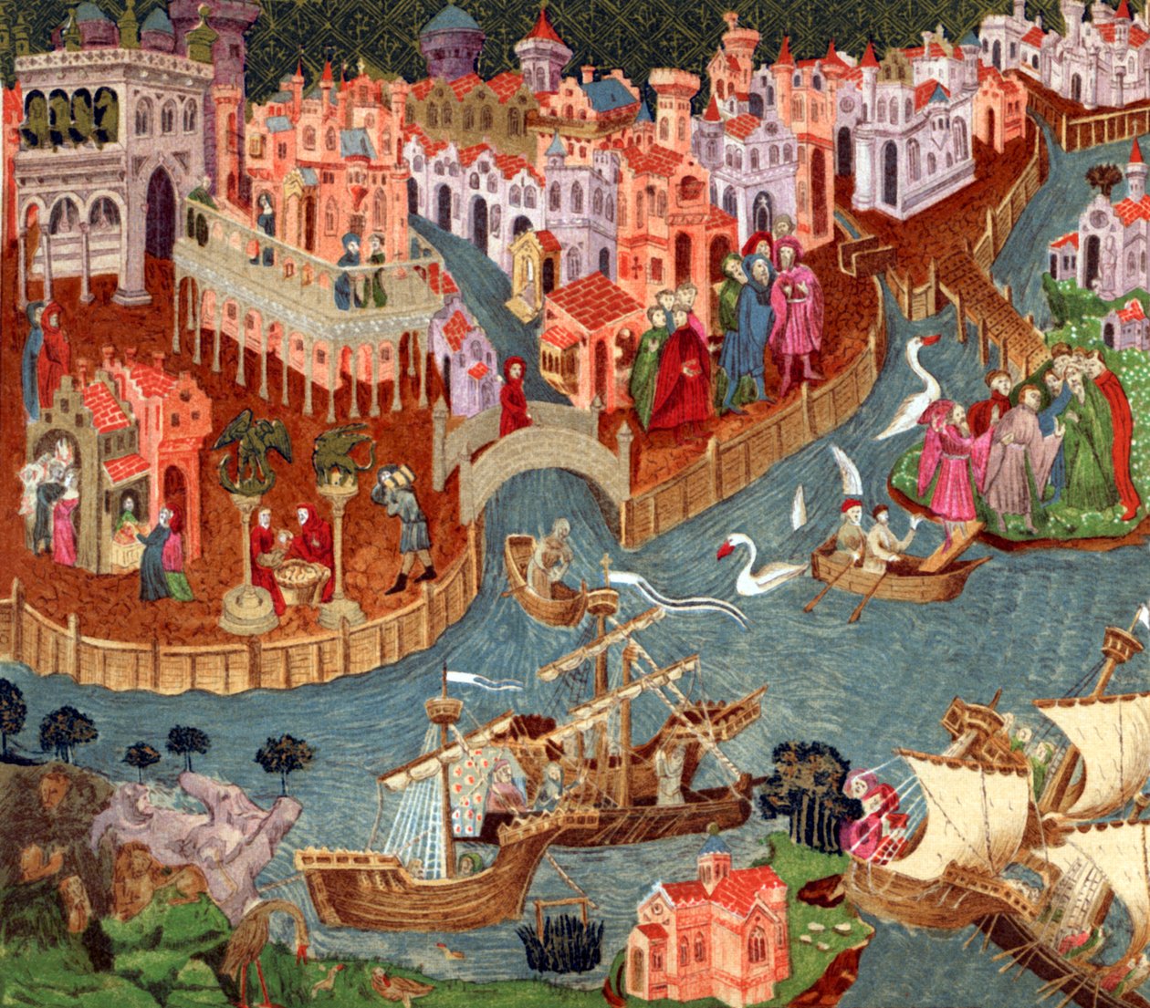 Venise en 1338, extrait de "A Short History of the English People" (Une brève histoire du peuple anglais) - English School