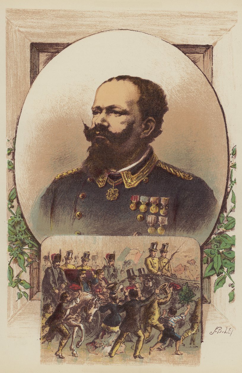 Victor Emmanuel, Garibaldi et le roi à Naples (lithographie couleur) - English School