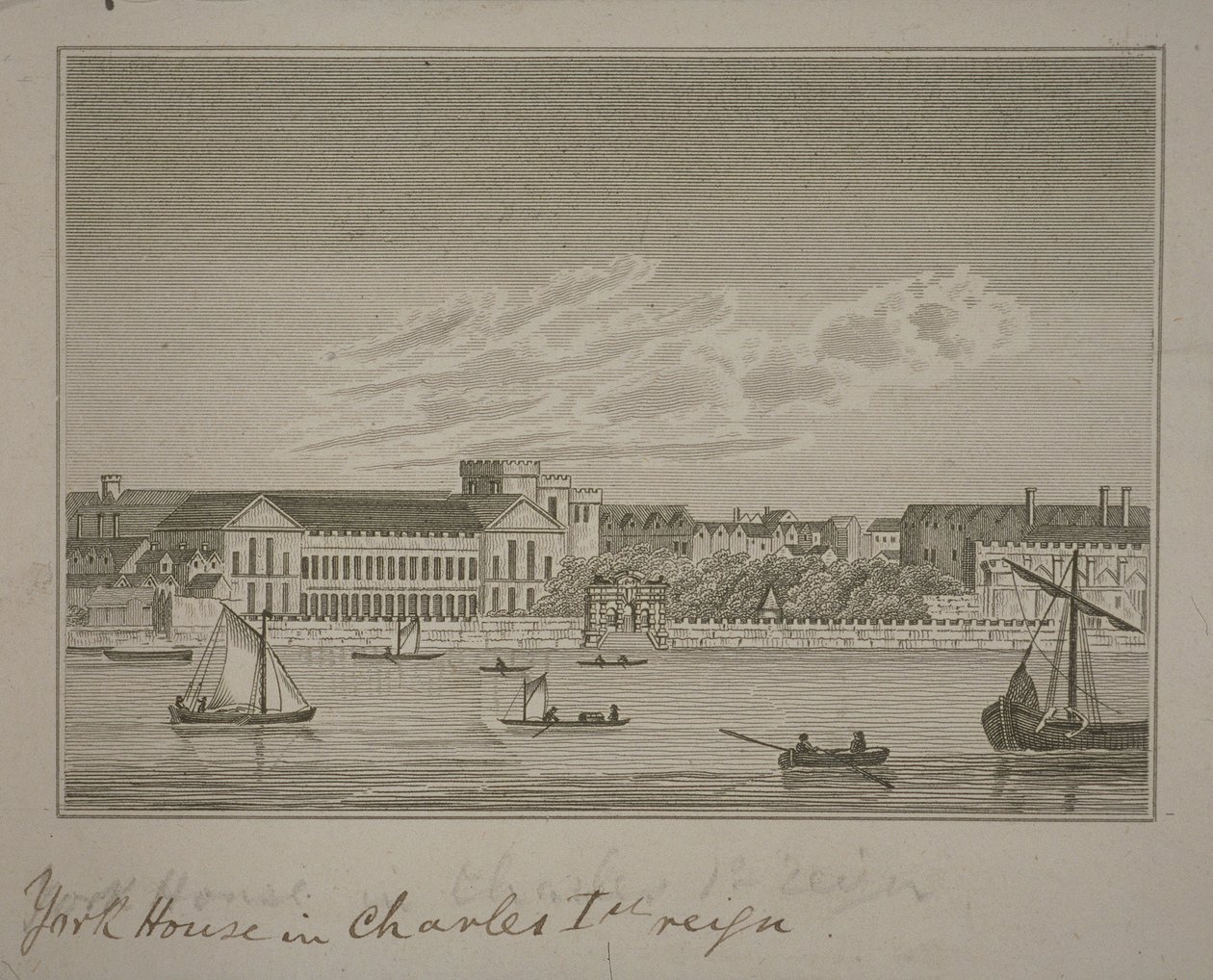 Vue vers le nord à travers la Tamise, en direction de York House et York Buildings - English School