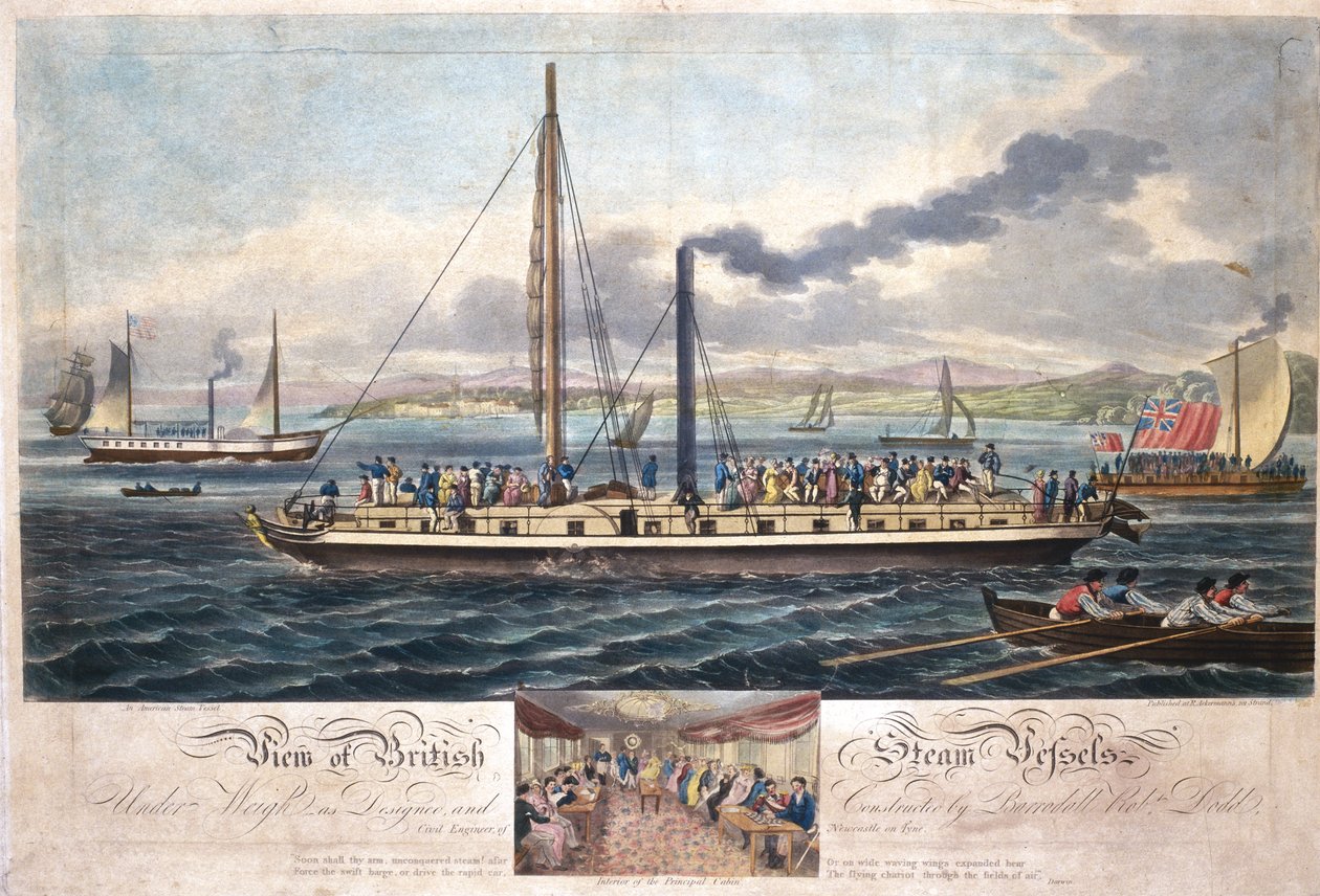 Vue des navires à vapeur britanniques, publiée par R. Ackermann, 1820-51 - English School