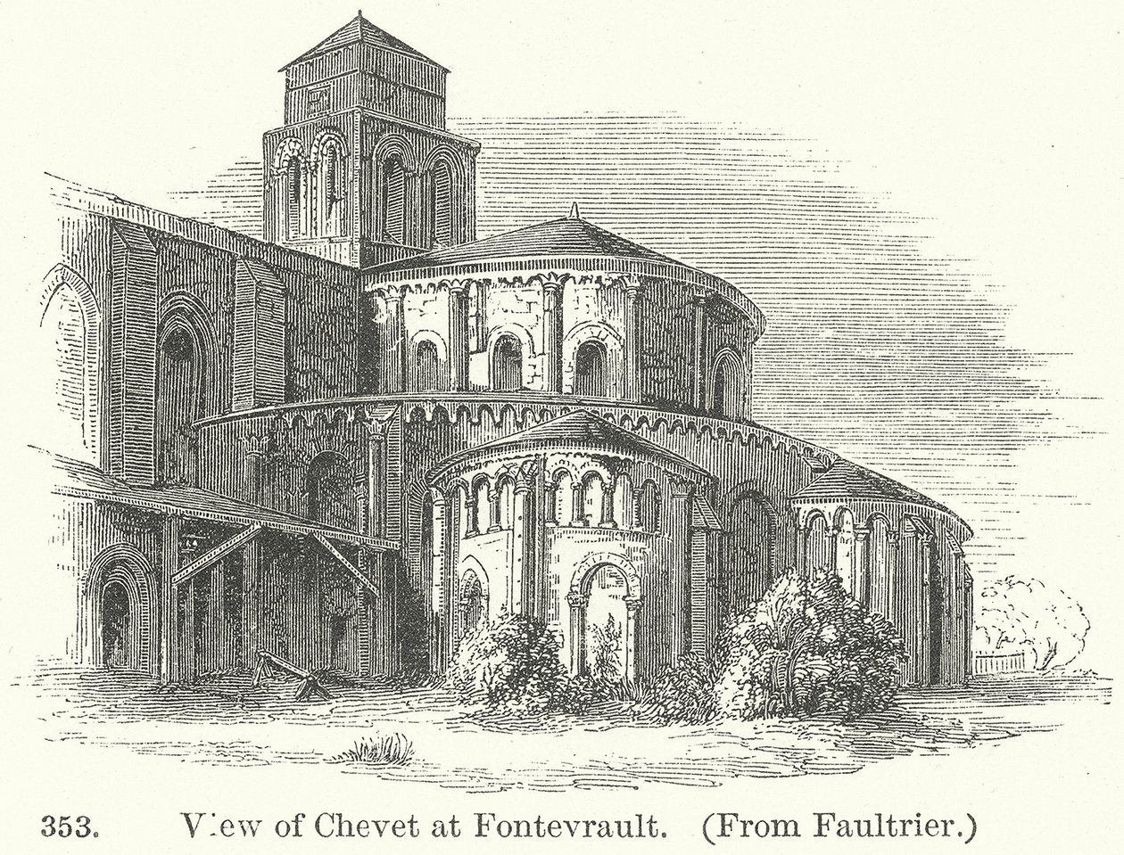 Vue de Chevet à Fontevrault (gravure) - English School