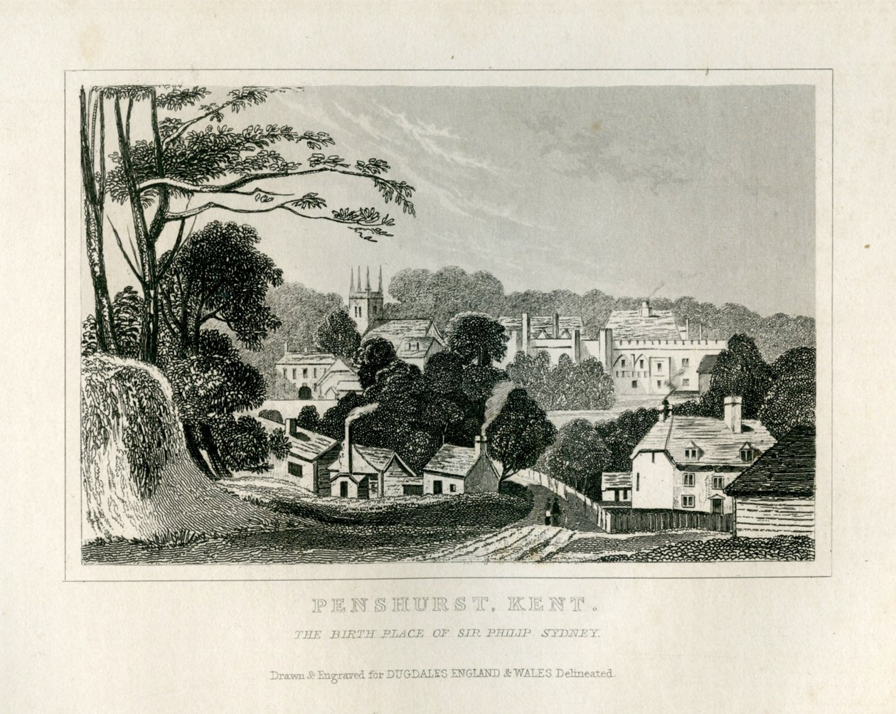 Vue de Penshurst, Kent, vers 1840 - English School