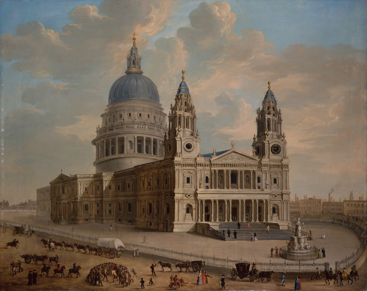 Vue de la Cathédrale Saint-Paul avec des Figures au Premier Plan, c.1725 - English School