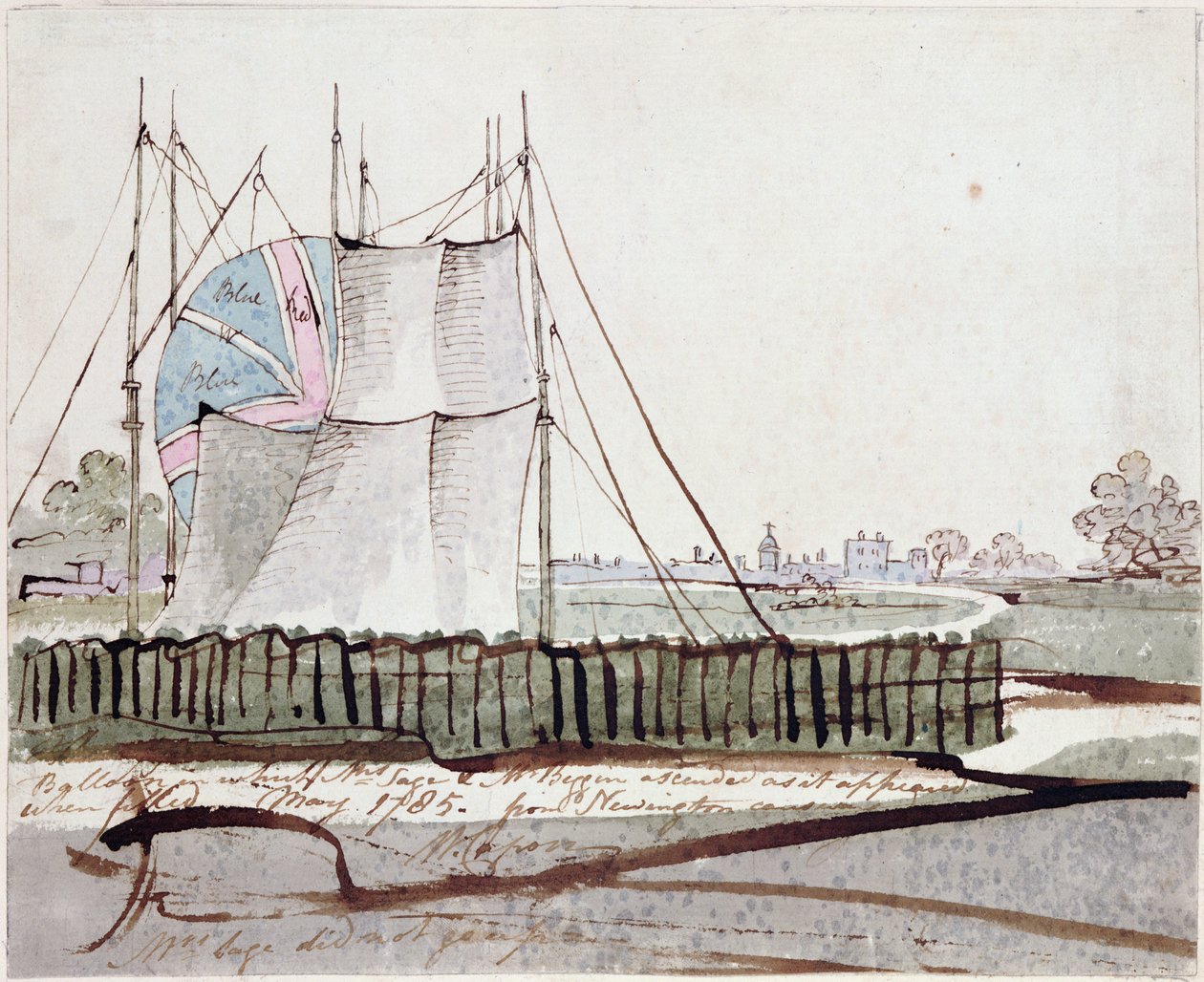 Vue du ballon à Newington Causeway, mai 1785 - English School