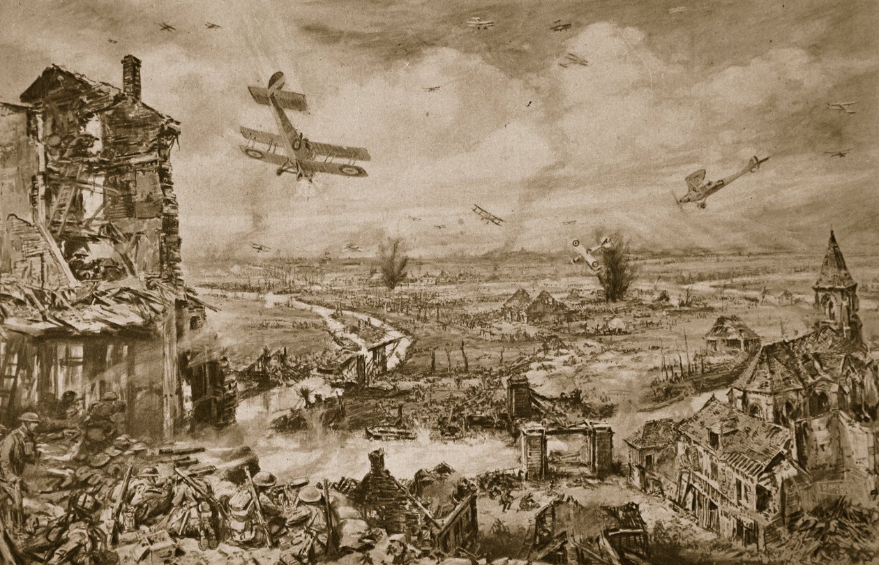 Impression vive de la lutte terrible pour Armentières en avril 1918, 1918-19 - English School