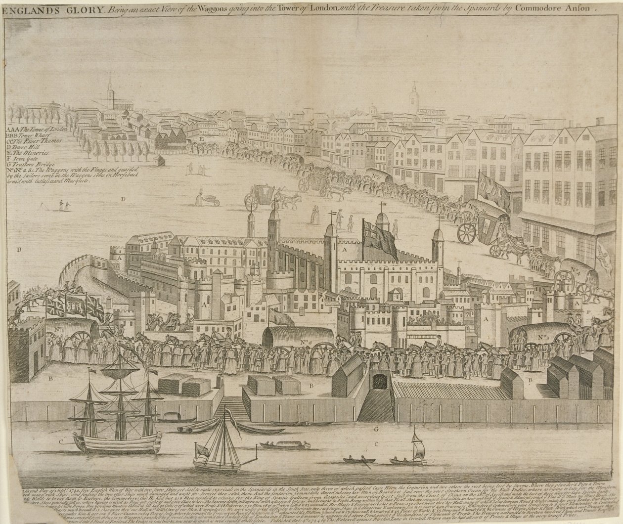 Wagons de trésors emmenés à la Tour de Londres, 1744 - English School