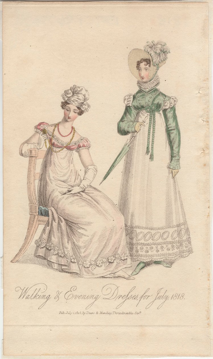 Robes de marche et de soirée pour juillet 1818, publiées par Dean & Munday - English School