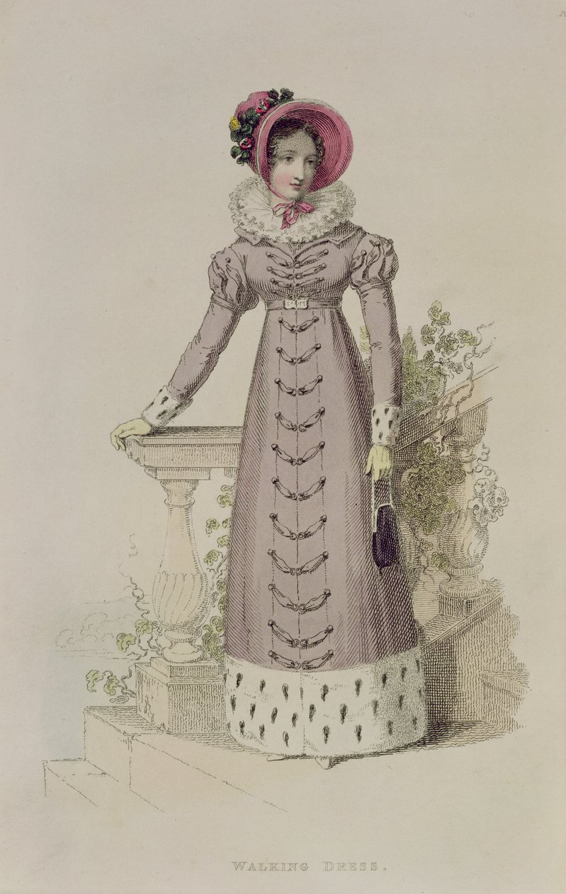 Robe de marche, planche de mode de Ackermanns Repository of Arts - English School