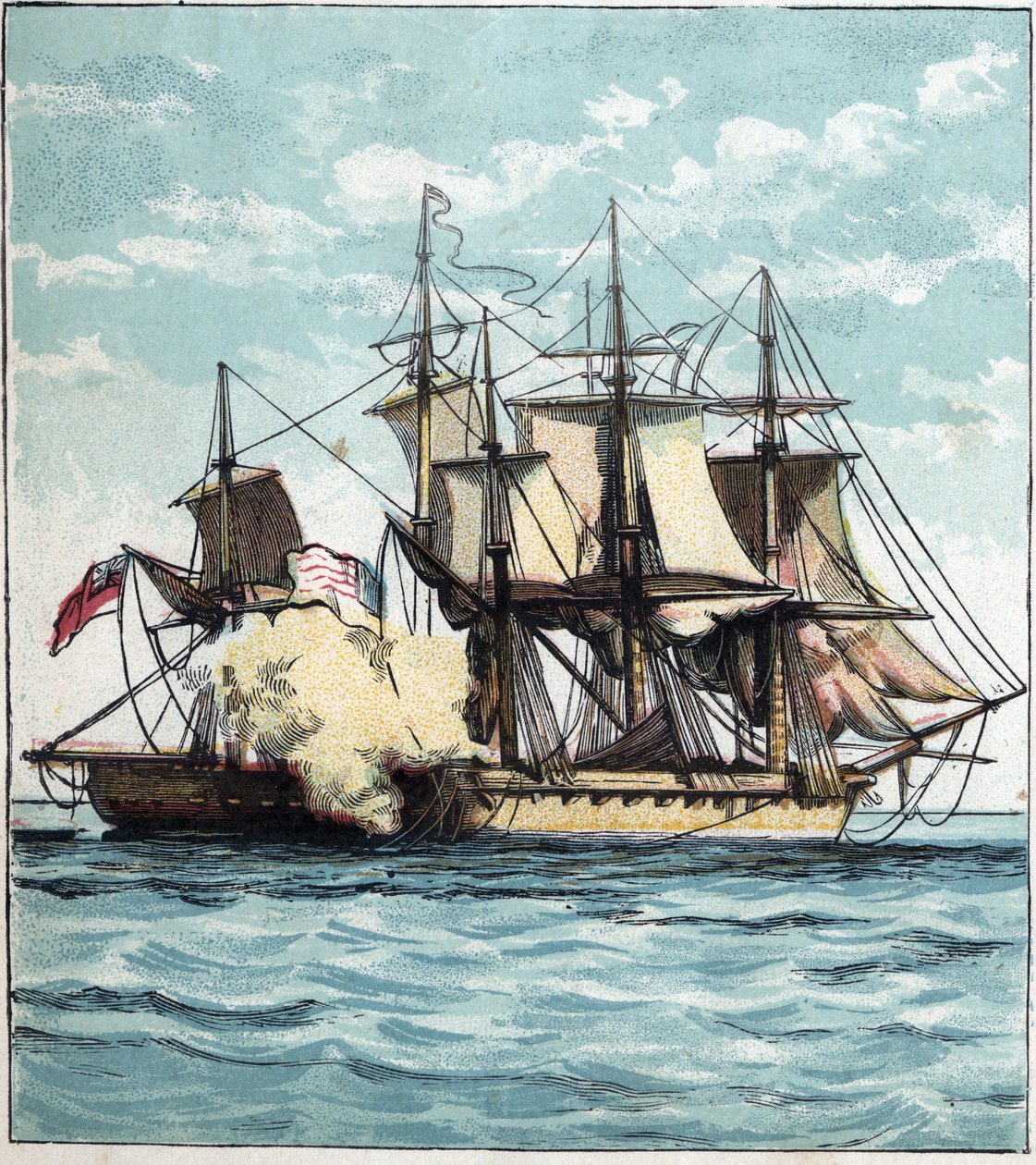 Guerre de 1812 entre les États-Unis et la Grande-Bretagne : la frégate Chesapeake pendant la bataille navale contre la frégate britannique « Shannon » le 01/06/1813 au large de Boston. 