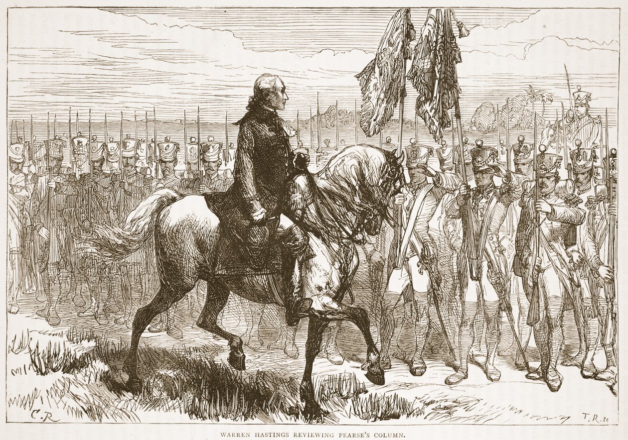 Warren Hastings passant en revue la colonne de Pearse, illustration de Cassell