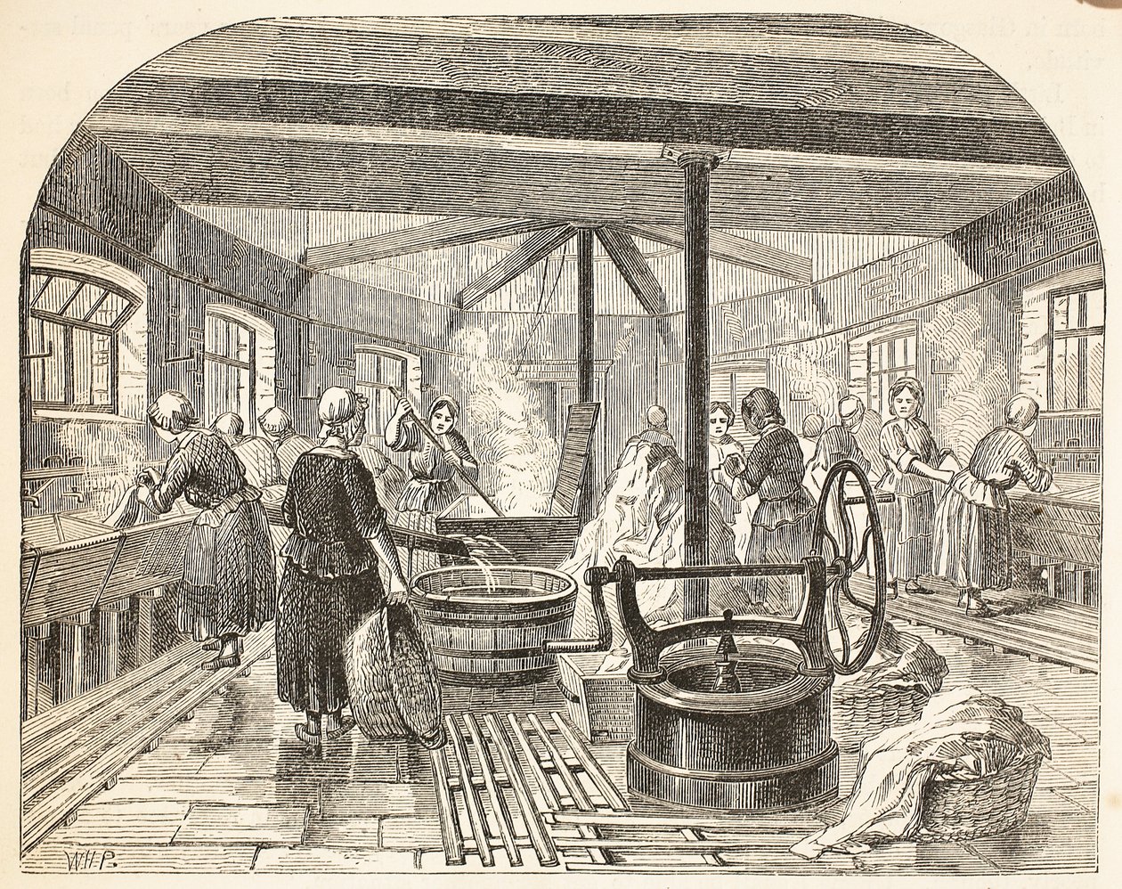 Lavoir à la prison de Brixton, illustration de The Criminal Prisons of London and Scenes from Prison Life par Henry Mayhew et John Binny, pub. 1862 - English School