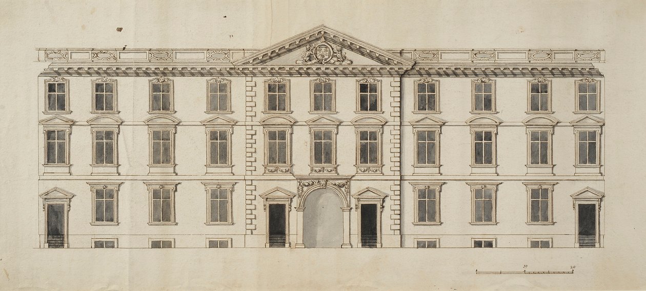 Façade ouest du nouveau bâtiment proposé pour le Garden Quadrangle à New College, vers 1680 - English School