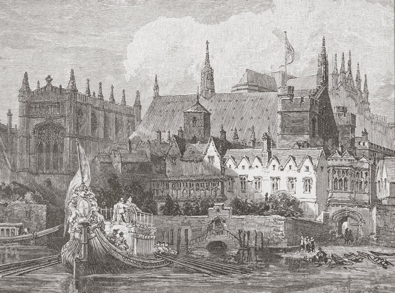 Westminster Hall vu depuis la Tamise sous le règne de Charles Ier, vers 1625-49 - English School