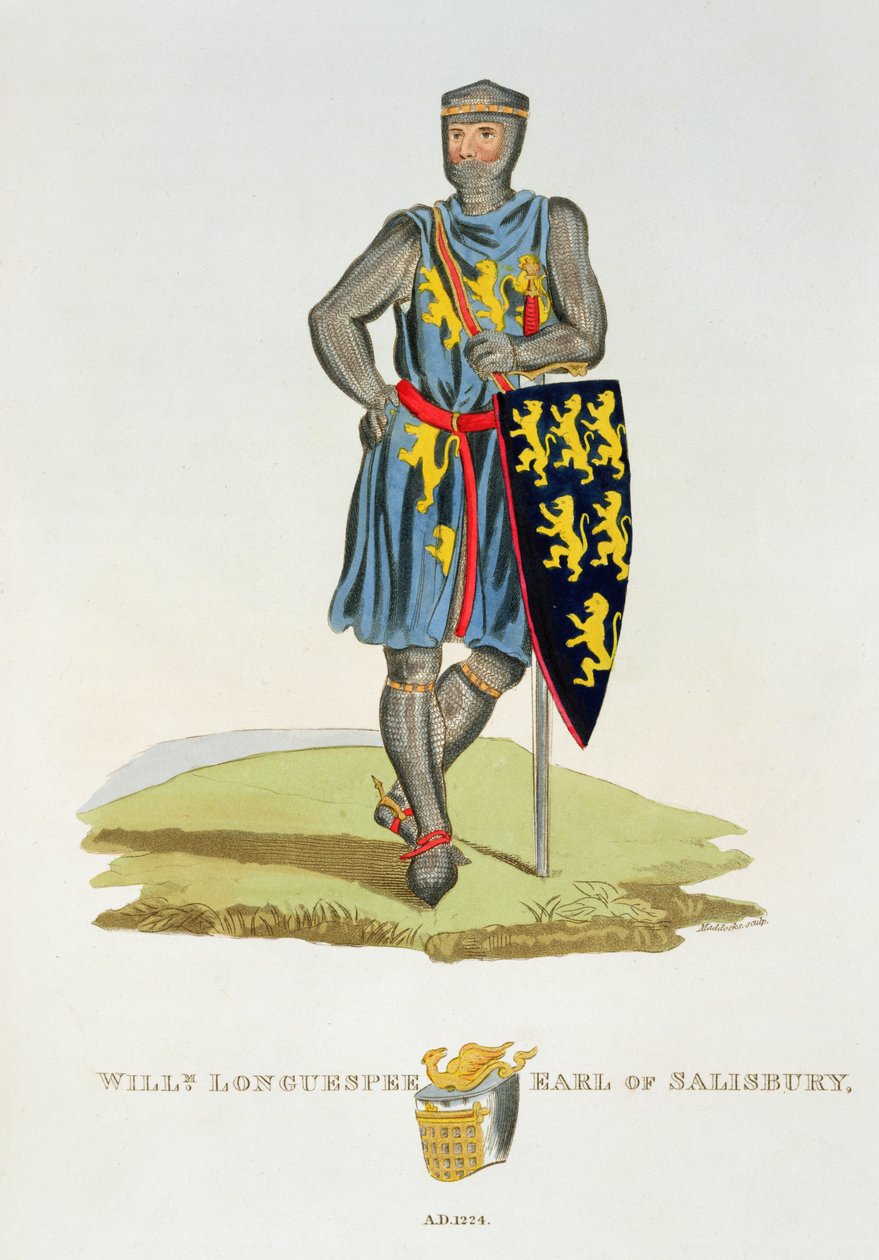 William de Longuespee, 3e Comte de Salisbury (d.1226) 1224, gravé par W. Maddocks, de Ancient Armour par Samuel Rush Meyrick, 1824 - English School