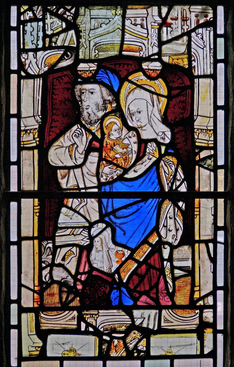 Fenêtre Ew représentant Sainte Anne, Joachim, la Vierge Marie et l