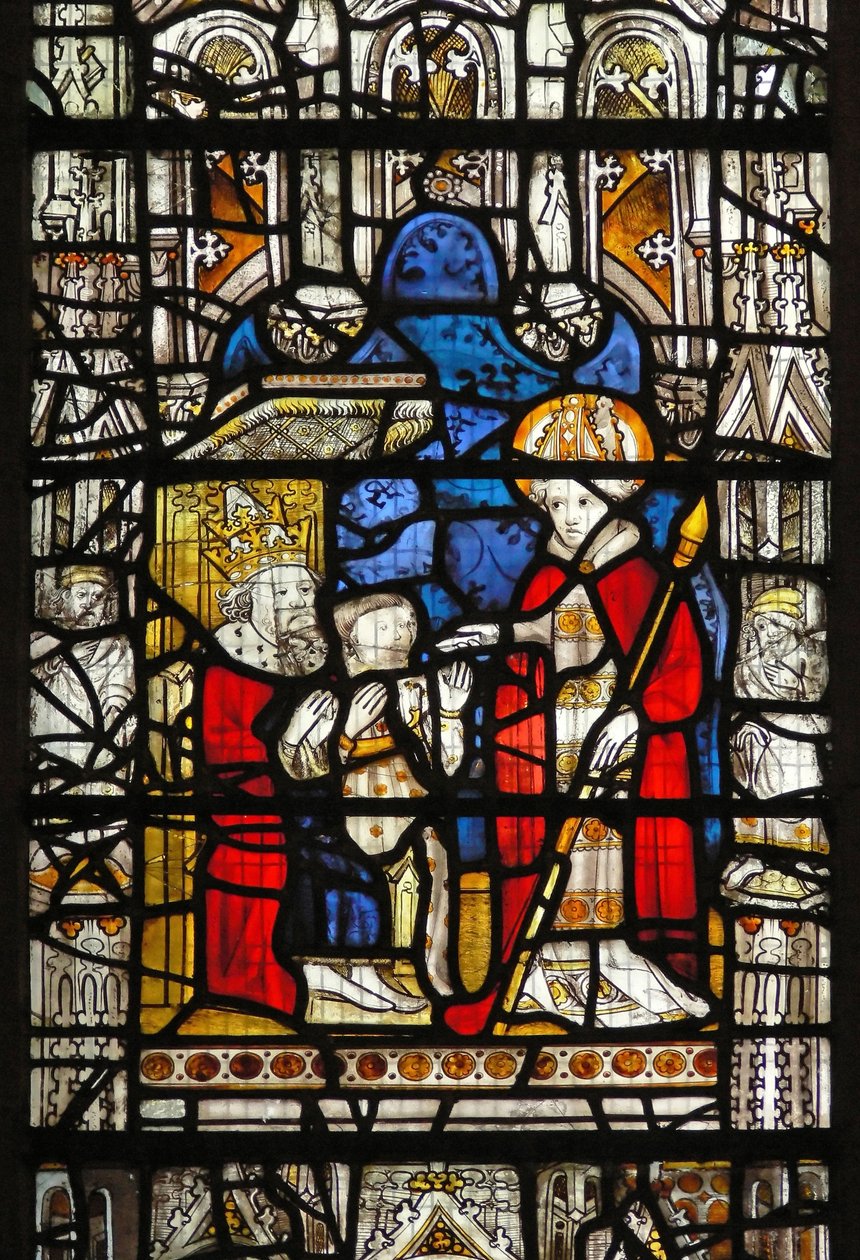 Fenêtre représentant Saint Martin chassant un diable? - English School