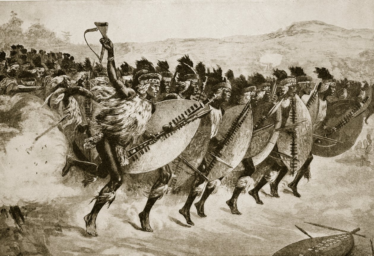 Les Zoulous avançant pour attaquer à Kambula Hill, 29 mars 1879 - English School