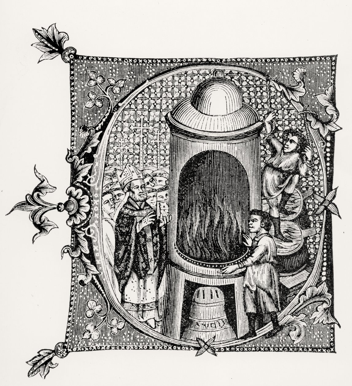 Initiale historiée C de Divinorum Officiorum par Guillaume Durand, illustration de Science et Littérature au Moyen Âge et à la Renaissance, écrit et gravé par Paul Lacroix, 1878 - English School English School