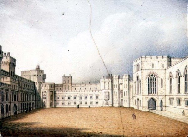 Plaque de Worcester représentant le Quadrilatère, Château de Windsor, une d