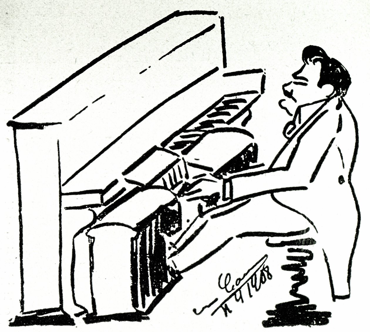 Autocaricature du chanteur lyrique Enrico Caruso au pianola - Enrico Caruso