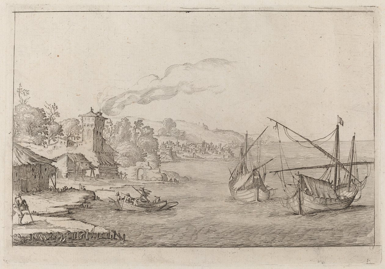 Paysage côtier avec navires ancrés - Ercole Bazicaluva