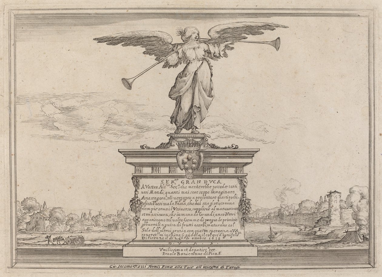 Page de dédicace avec statue de Fama - Ercole Bazicaluva